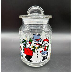 Vintage Glass Jar Storage Container Christmas Pandas Snowman 90s Kitschy Candy